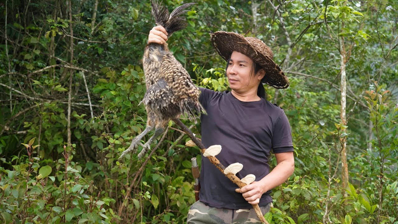 Successfully trapping wild chickens - Fishing and preparing meals, survival on the river