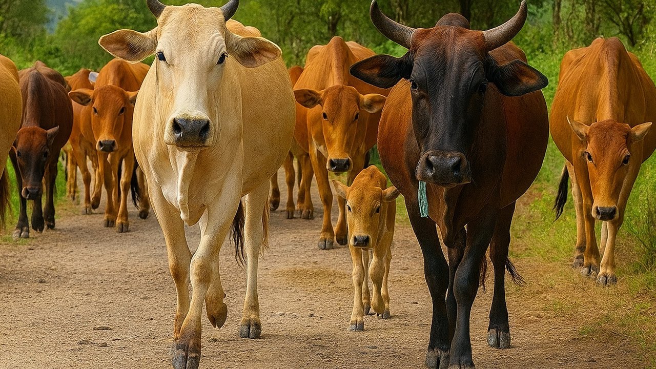 Aktivitas Sapi lembu berjalan pulang Menuju kandang, Suara Sapi Moo, Sapi Lucu Berkerumunan di jalan