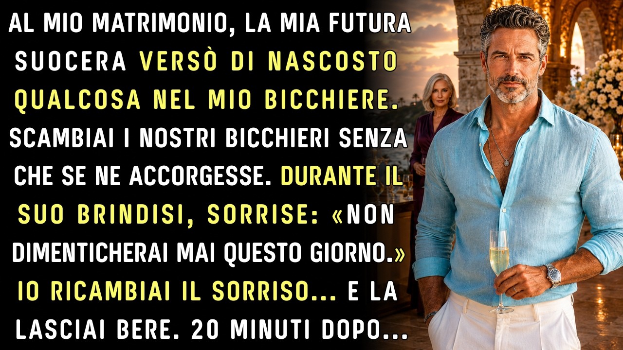 Mia suocera ha messo qualcosa nel mio calice durante il ricevimento del mio matrimonio. Ho visto tutto nel riflesso della porta a vetri: la mano, il gesto, la polvere che scendeva nel vino. Non ho...