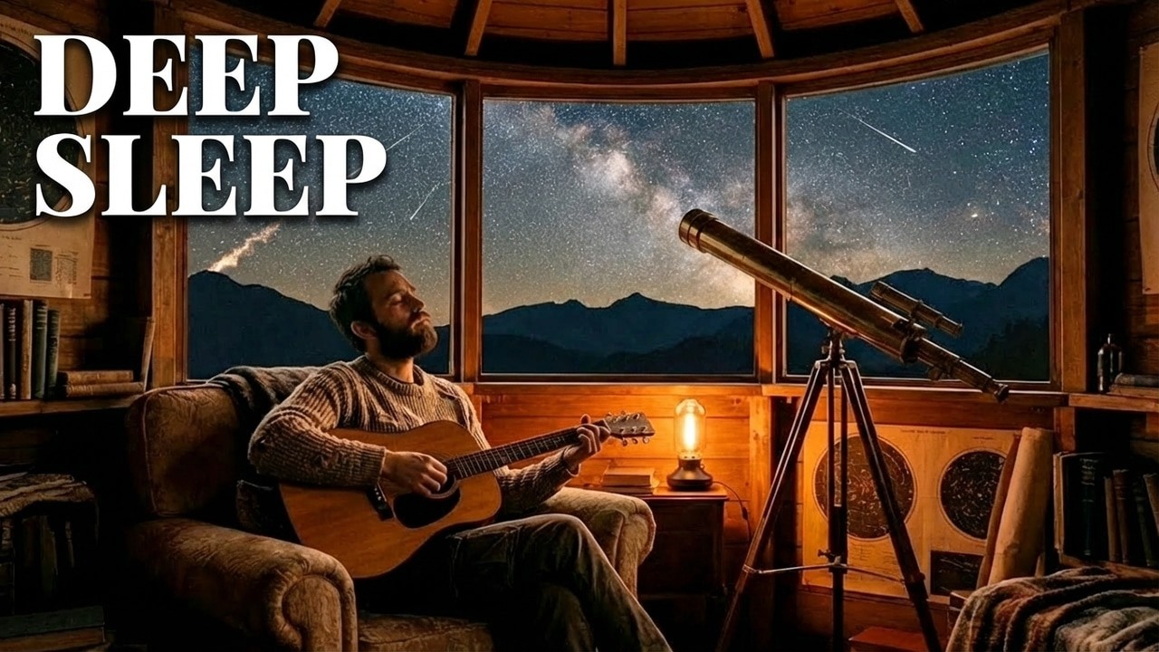 Starry Night Sky & Cozy Acoustic Guitar | Relaxing Music for Deep Sleep & Stress Relief