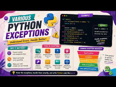 Various Python Exceptions | Python Tutorial for Beginners