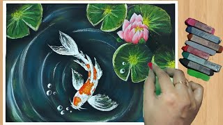 Soft Pastel Drawing - How to Draw Koi Fish with water Lilly/Lotus for beginners ( step-by-step). screenshot 2