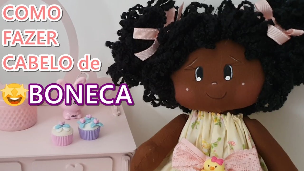 Como fazer CABELO para Boneca de Pano , Ideia FACIL de fazer , Cabelo enrolado  com lã