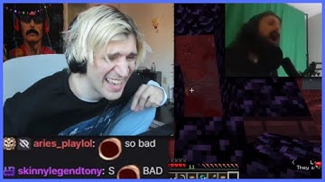 xQc reacts to Forsen struggle to build Nether Portal