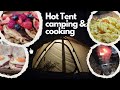 Solo Winter Hot Tent Camping & Cooking. A cozyforest camp and cook either thd woodstove.
