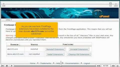 Cpanel Video Tutorial - How to install and uninstall FrontPage extensions