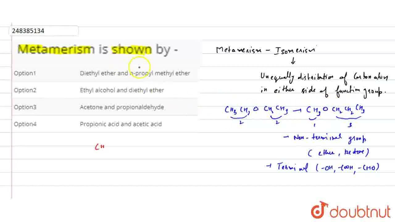 Metamerism is shown by - | CLASS 12 | ISOMERISM | CHEMISTRY | Doubtnut