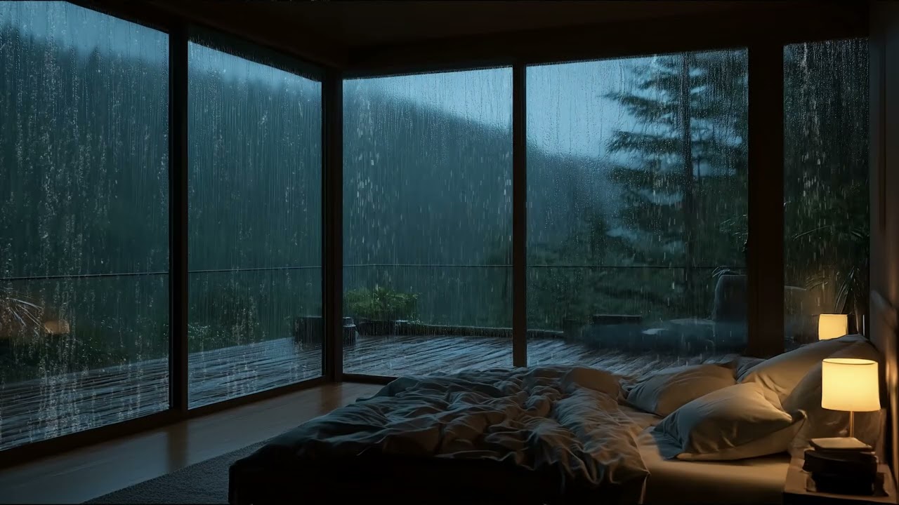 Cozy Night Rain Sounds in Forest Bedroom | Deep Sleep, Relax, Stress Relief