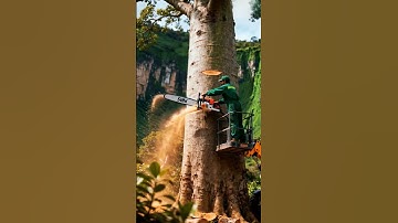 Wait… 😲 This Lumberjack Just Cut a Giant Tree on a Cliff! 🌳⚙️ #Shorts#lumberjack #baobab #excavator