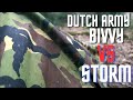 Dutch army hooped bivvy rain test in a storm