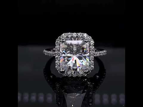 Emerald / Radiant Ornate Halo Engagement Ring with Scroll Accent ring video
