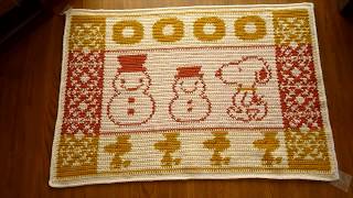 100均 ウール100％毛糸で編む「スヌーピーと雪だるまと・・・」のひざ掛け  How to Crochet