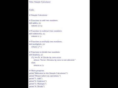 Simple Calculator (Python Code) - YouTube