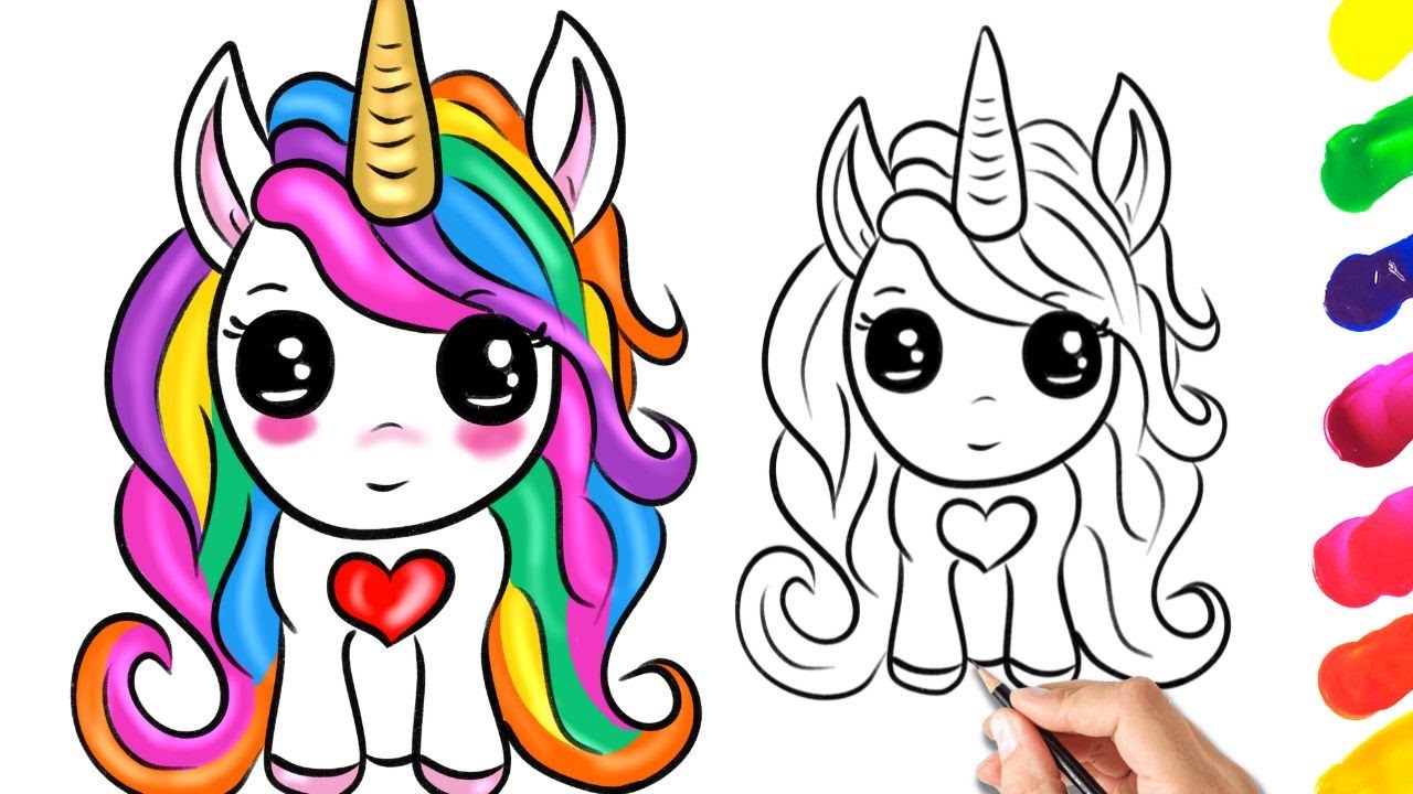 Cute Unicorn Drawing Painting and Coloring for Kids and Toddlers ...