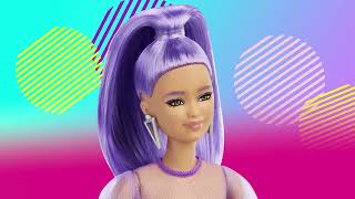 Barbie Fashionistas - Pee Dukke Med Lilla Hår Og Glinsende Lilla Monokrom Kjole Hbv12