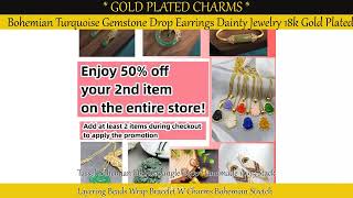 Bohemian Turquoise Gemstone Drop Earrings Dainty Jewelry 18k Gold Plated Hook