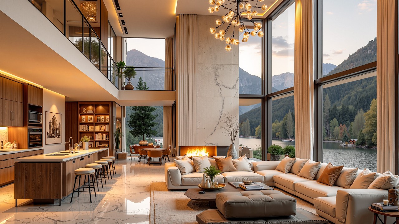 Peaceful Jazz In The Lakeside Living Room - Soothing Jazz & A Cozy Fireplace Help Reduce Stress