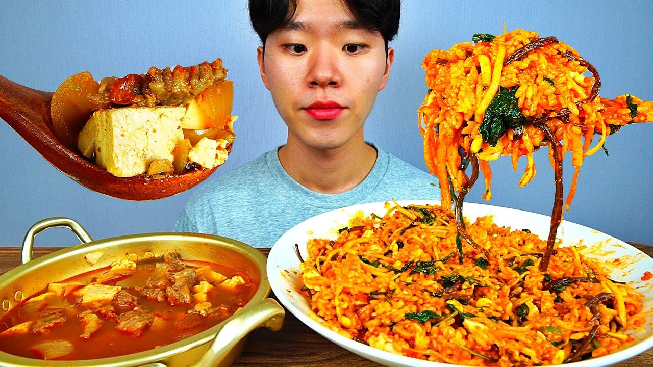 비빔밥 된장찌개! 팍팍 비벼 팍팍 먹습니다~! BIBIMBAP BEAN PASTE STEW KIMCHI KOREAN FOOD ASMR MUKBANG