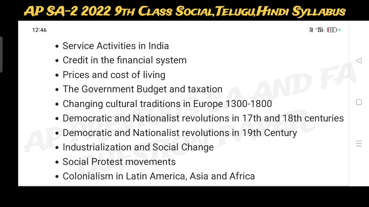 AP SA-2 2022 9th Class Social, Telugu, Hindi Syllabus