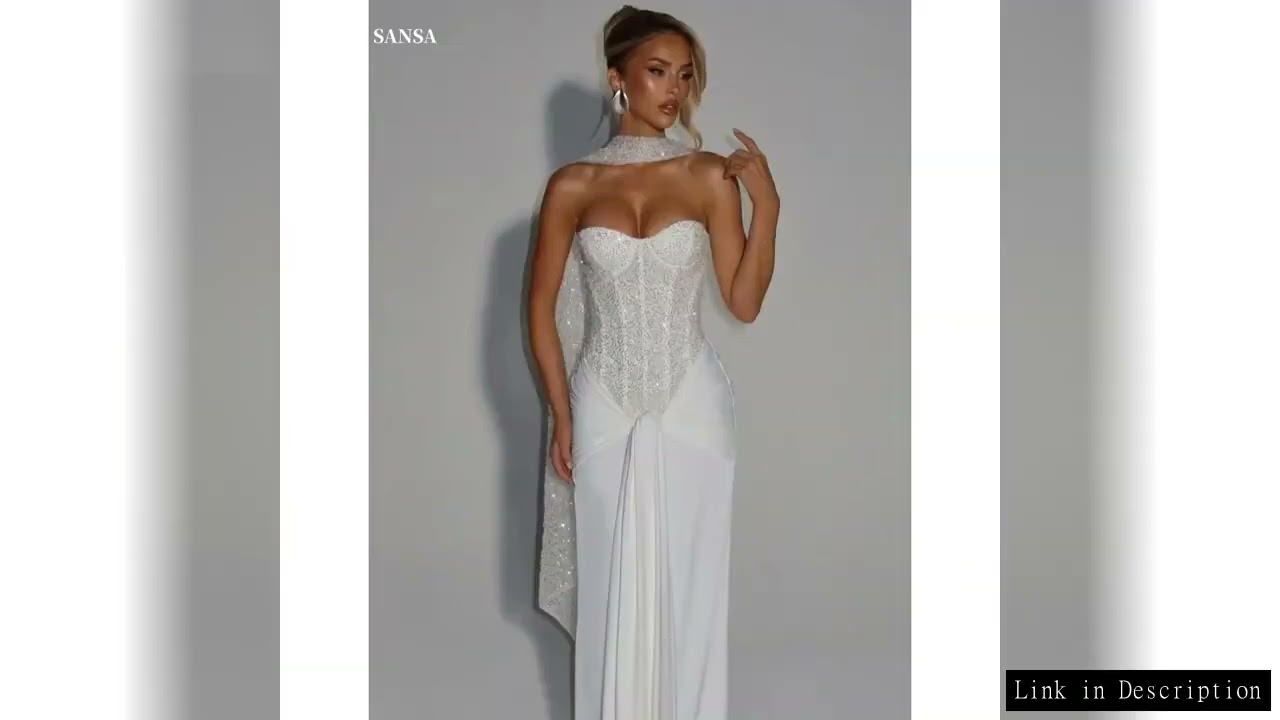 Sansa Customized White Sequin Long Silk Scarves Prom Dresses Strapless ?????? ????????? ?????? Backl