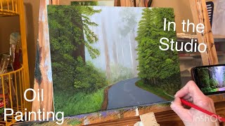Realistic forest road oil painting, Pt.1