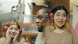 Girl Shoots Gun for the First Time - Interracial Gun Range Vlog.