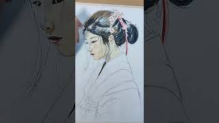 dessiner une princesse japonaise 👸 #drawings  #art #kimono #feutre  #derwentpencils  #aquarelleart