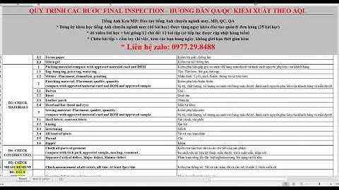 Quy trình các bước Final inspection - Hướng dẫn QA/QC kiểm xuất theo AQL