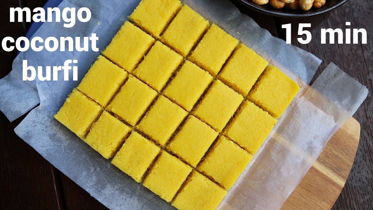 hebbars kitchen veg kurma mango burfi recipe | mango barfi | आम की बर्फी रेसिपी | mango coconut burfi recipe