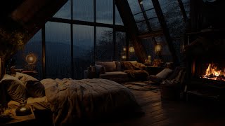 Soothing Rain Sounds for Sleep | Gentle Thunderstorm and Crackling Fireplace Ambience Beat Insomnia