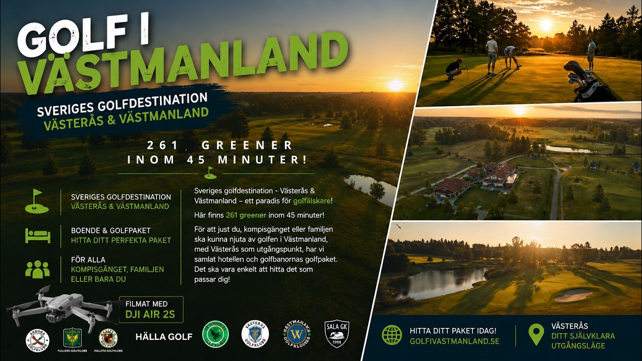 Film och drönarbilder från golfbanor i Västmanland