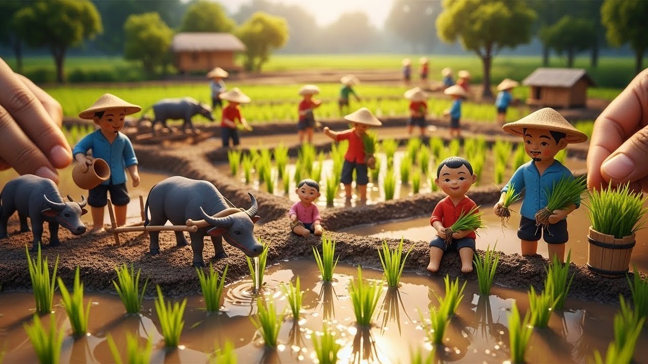 Building a Tiny Rice Farming World | Cinematic Clay Miniature Village