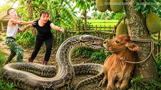 72 Hours of Panic: Giant Python Ambushes Calf Beside a Jackfruit Tree on the Farm