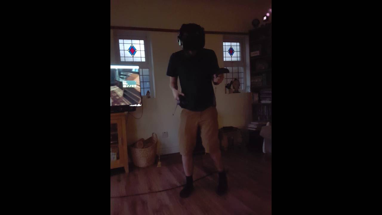 Htc vive horror game.  Best reaction ever.