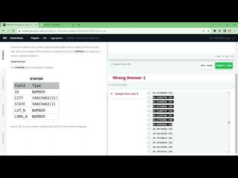 Hackerrank SQL solutions  (Weather Observation station 20)- Level Medium Tamil