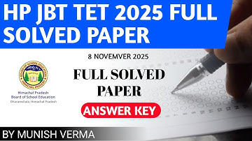 HP JBT TET 2025 FULL SOLVED PAPER  ANSWER KEY | 8 NOVEMBER 2025