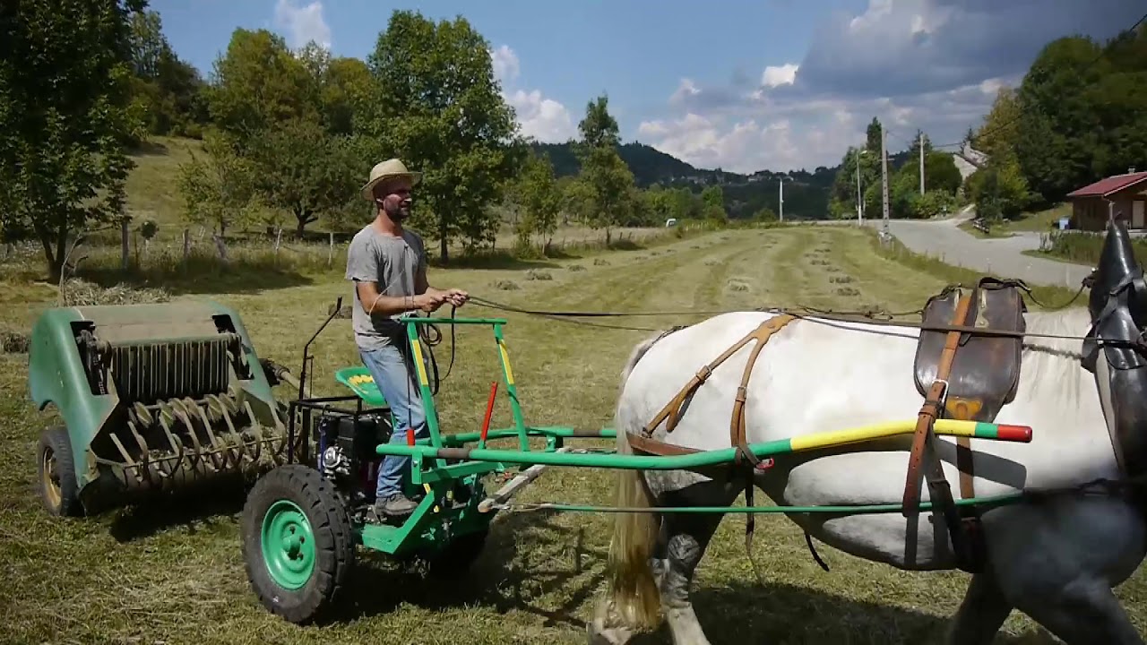 Faire des bottes de foin en traction animale
