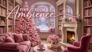 Christmas in Your Pink Library 🩷🎄 Fireplace, Snow & Soft Piano for Reading, Studying & Relaxing screenshot 4