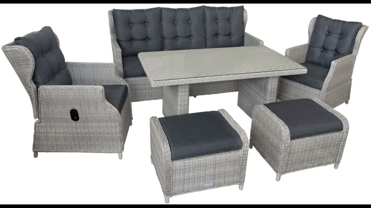 💎 Green Spirit - Garten Sitzgruppe Bilbao - Hellgrau, Polyrattan, für 7 Personen, Wetterfest 💎