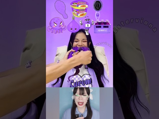 CEWEK CANTIK INI MUKBANG MAKANAN SERBA WARNA UNGU⁉️ | Esterviona #shorts #story #funny #tricks class=