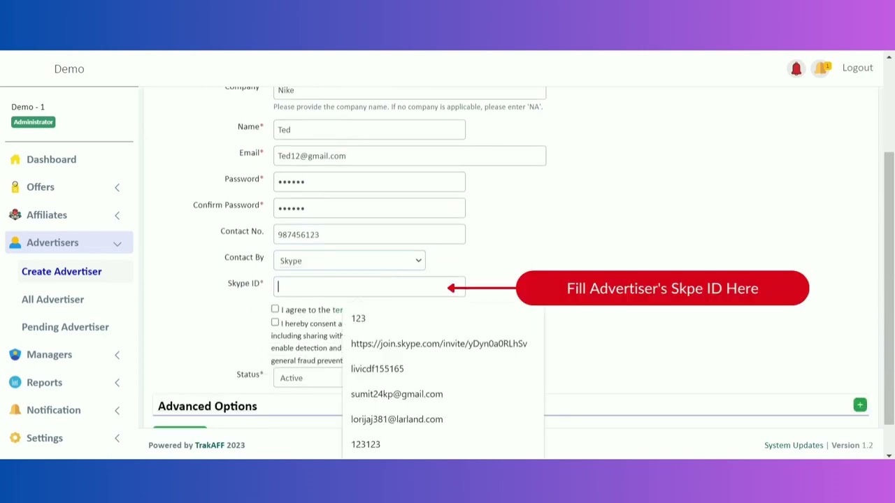 How To Create Advertiser Account - Trakaff