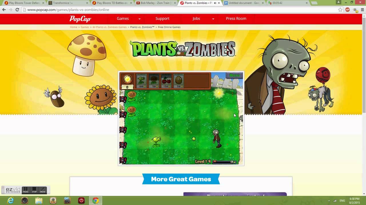 Plants Vs Zombies Web Version Levels 1-1 To 1-5 - Youtube