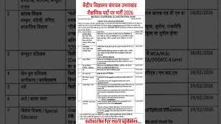 kvs Champawat Uttrakhand new vacancy 2026 | kvs contractual basis jobs updates | kvs new teaching