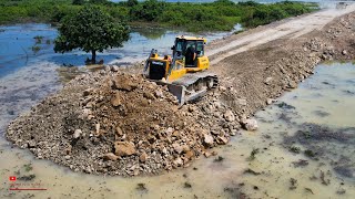 OMG!! Swamp Water Build Driveway Using Rocky Ground​ For Fill With Skills Operator Dozer Dump Trucks