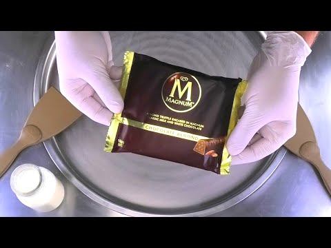 Ice Cream Rolls with MAGNUM Chocolate Almond - how to make Magnum Chocolate Ice Cream | ASMR mukbang