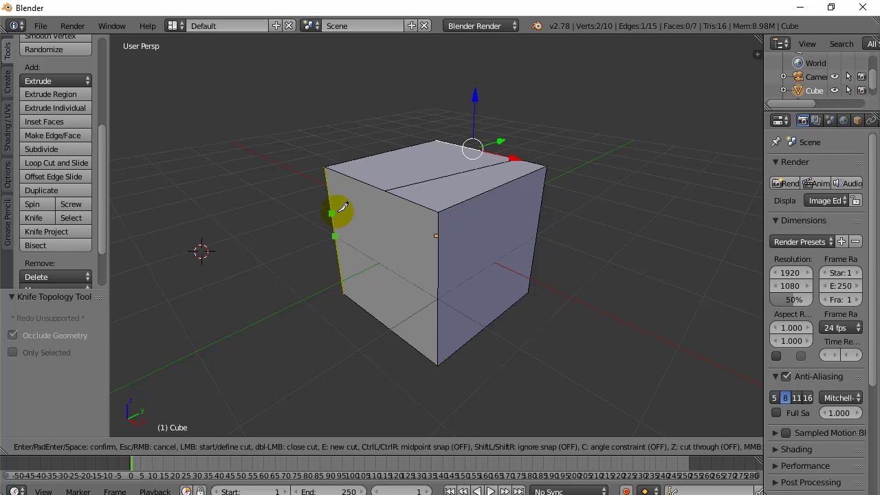 how to use knife tool in blender
