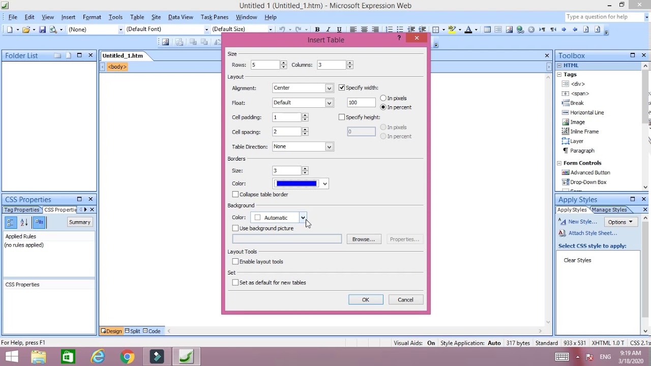 prim6 table in expression web - YouTube