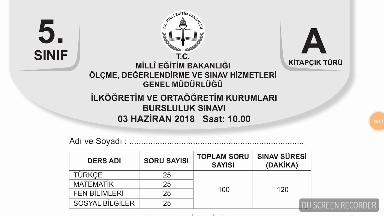 5.SINIF TÜRKÇE BURSLULUK SINAVI SORU VE CEVAPLARI. 3 HAZİRAN 2018 - YouTube