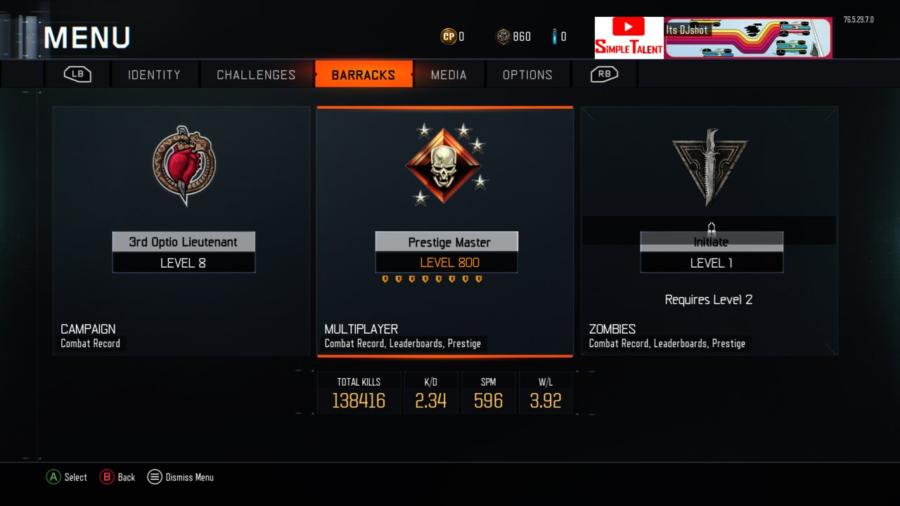 BO3: DJshot Lvl 800 - Combat Record (Stats, Leaderboard Ranks and Medals)