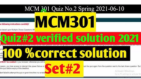 Mcm301 :Quiz #2 verified solution 2021 ||set-2||100 %correct solution ||Maths by Zahfran
